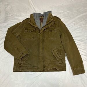 Levi’s Field Jacket Mens M Sherpa Canvas Utility Military Chore Trucker Rem Hood
